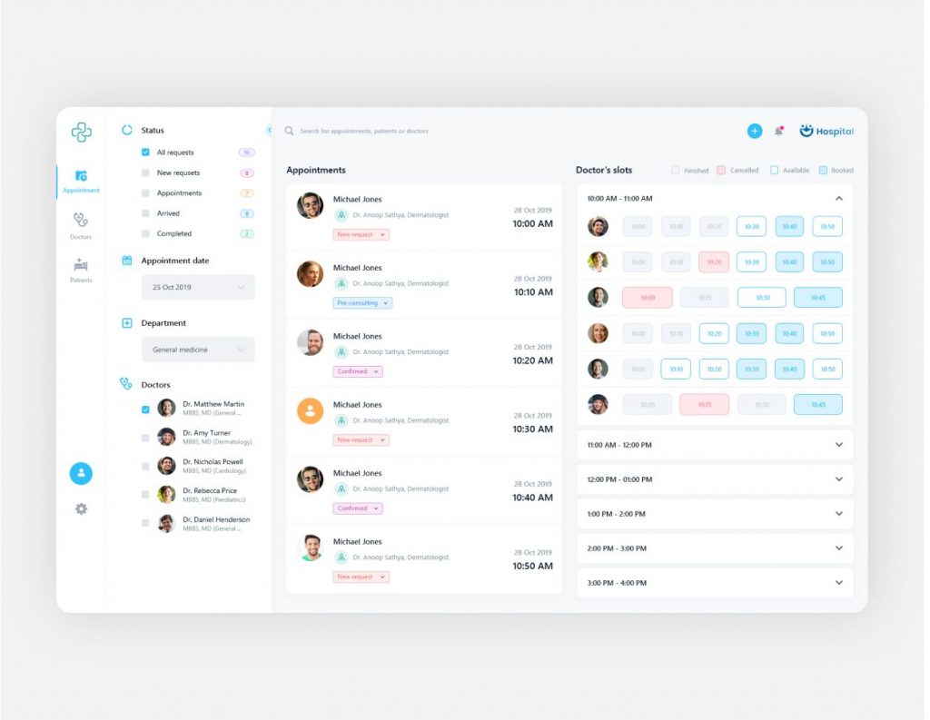 an appointment screen of a healthcare app