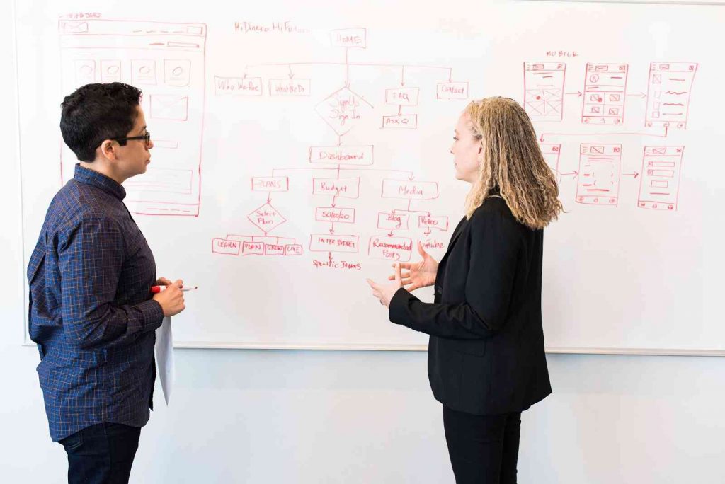 two peoples discussing about ux screens