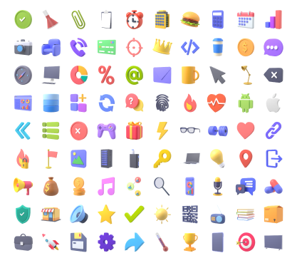 Colorful flat UI icon set with various app symbol