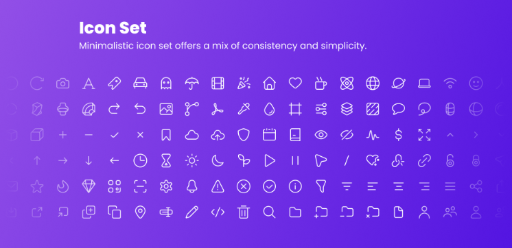 Minimal line icon set on purple gradient UI background