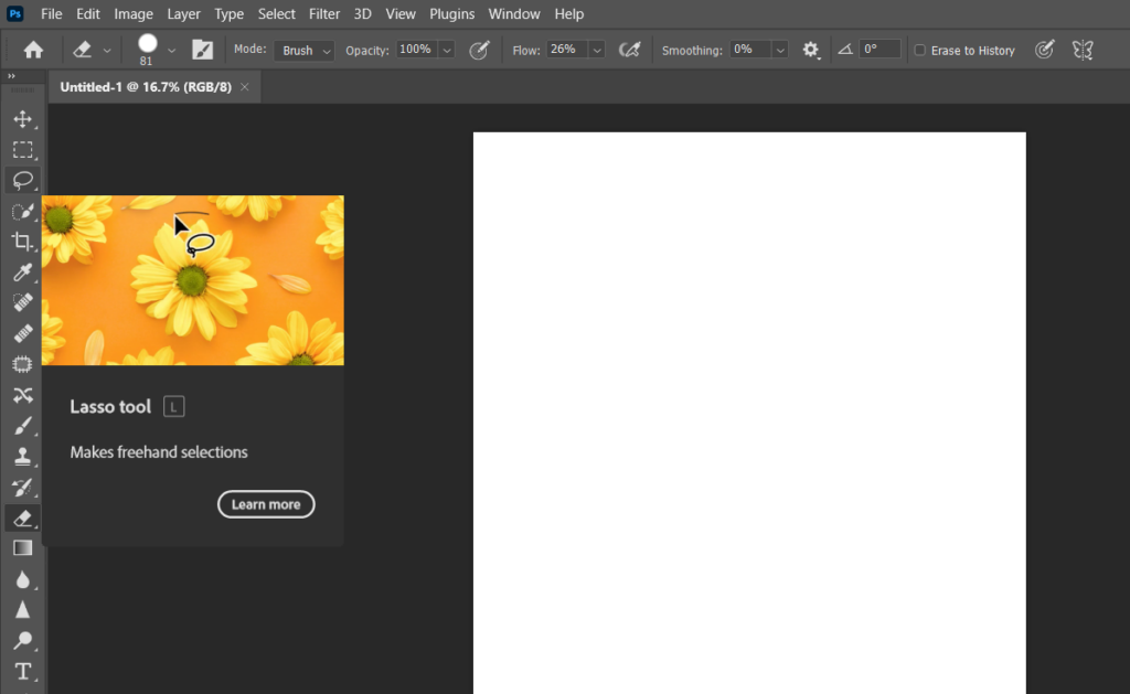 Adobe software show what each tool does without interrupting the work