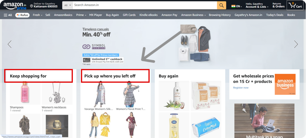 Amazon’s “Recently Viewed” list 