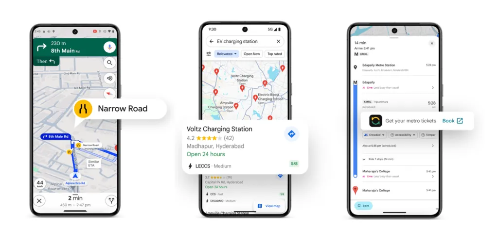 Mobile screenshots of Google Maps showing predictive navigation