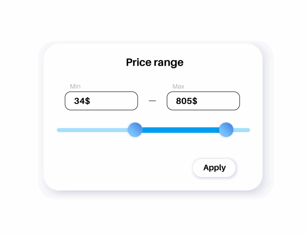 Image shows the Price filtering