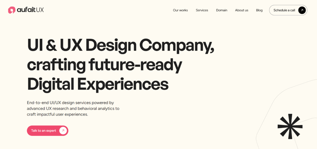 Aufait UX website's home page
