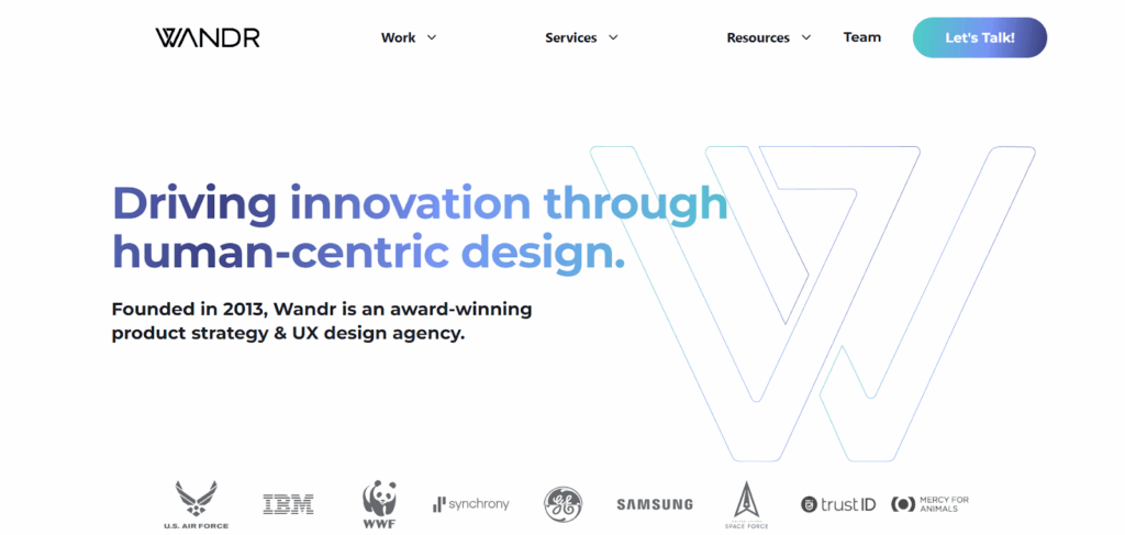 WANDR Studio website's home page