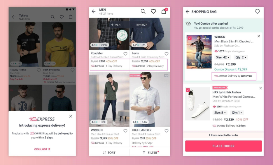CTA button placement in Myntra's cart page design