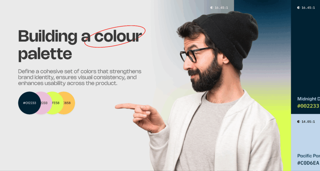 Color palette displays colored UI elements