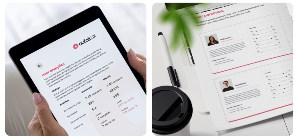 UX audit analytics and user persona research materials